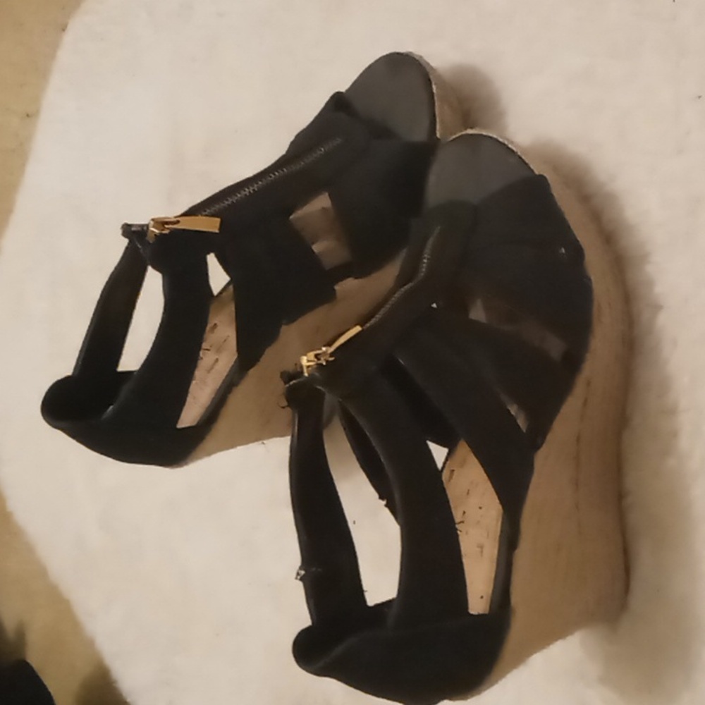 Black and espadrille wedges
